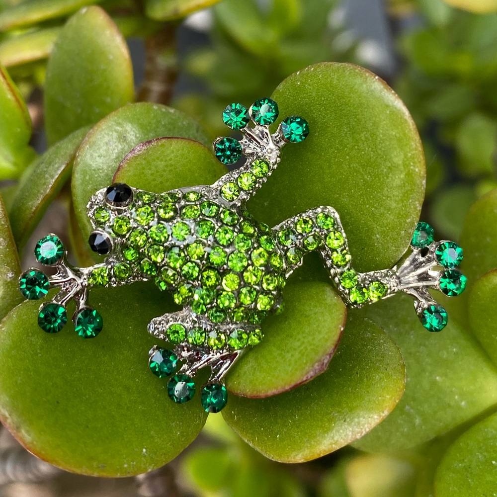 Rhinestone Froggy Pin NWT Emerald Green w/Silver